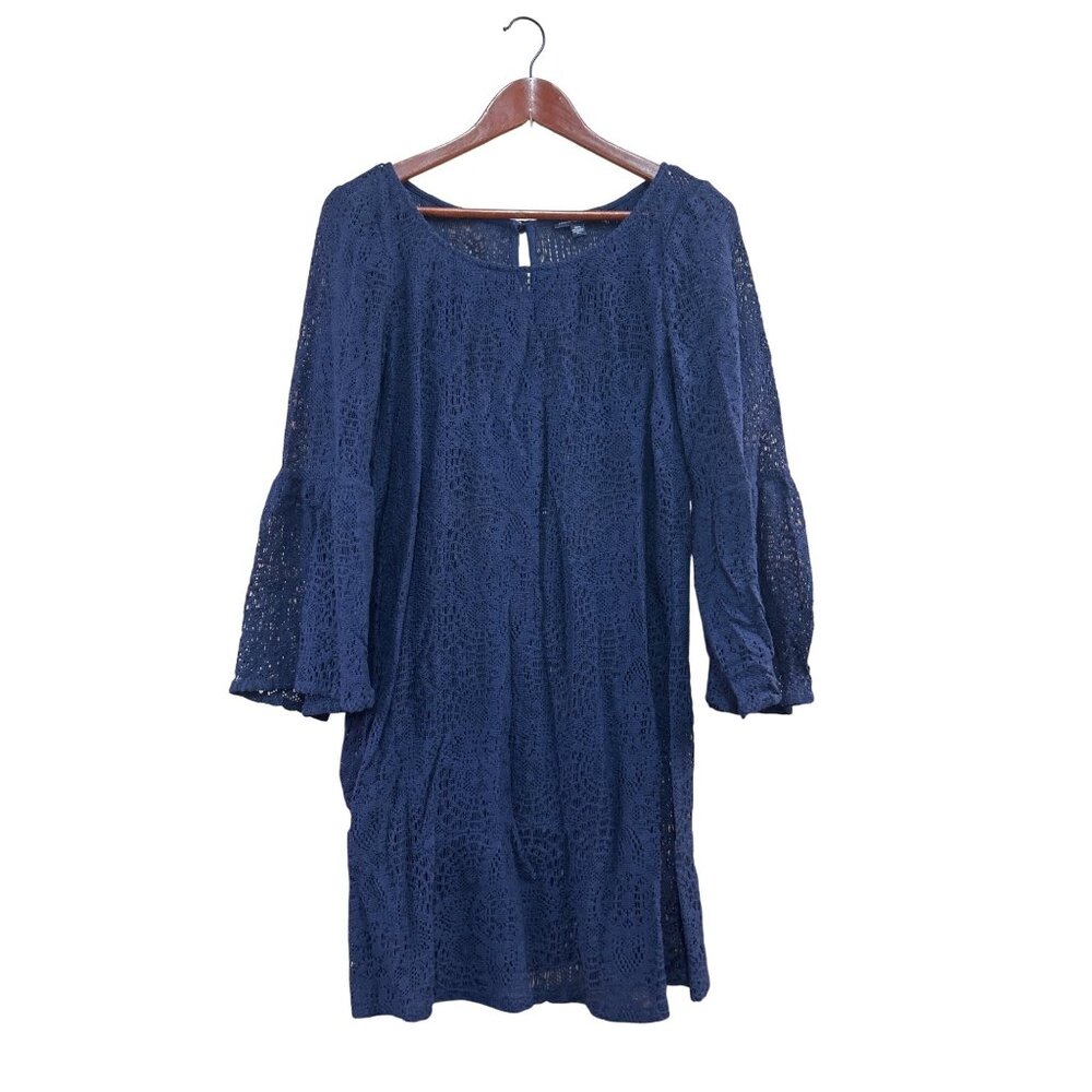American Eagle Outfitters Womens Navy Blue Lace Bell Sleeve Dress M/M
